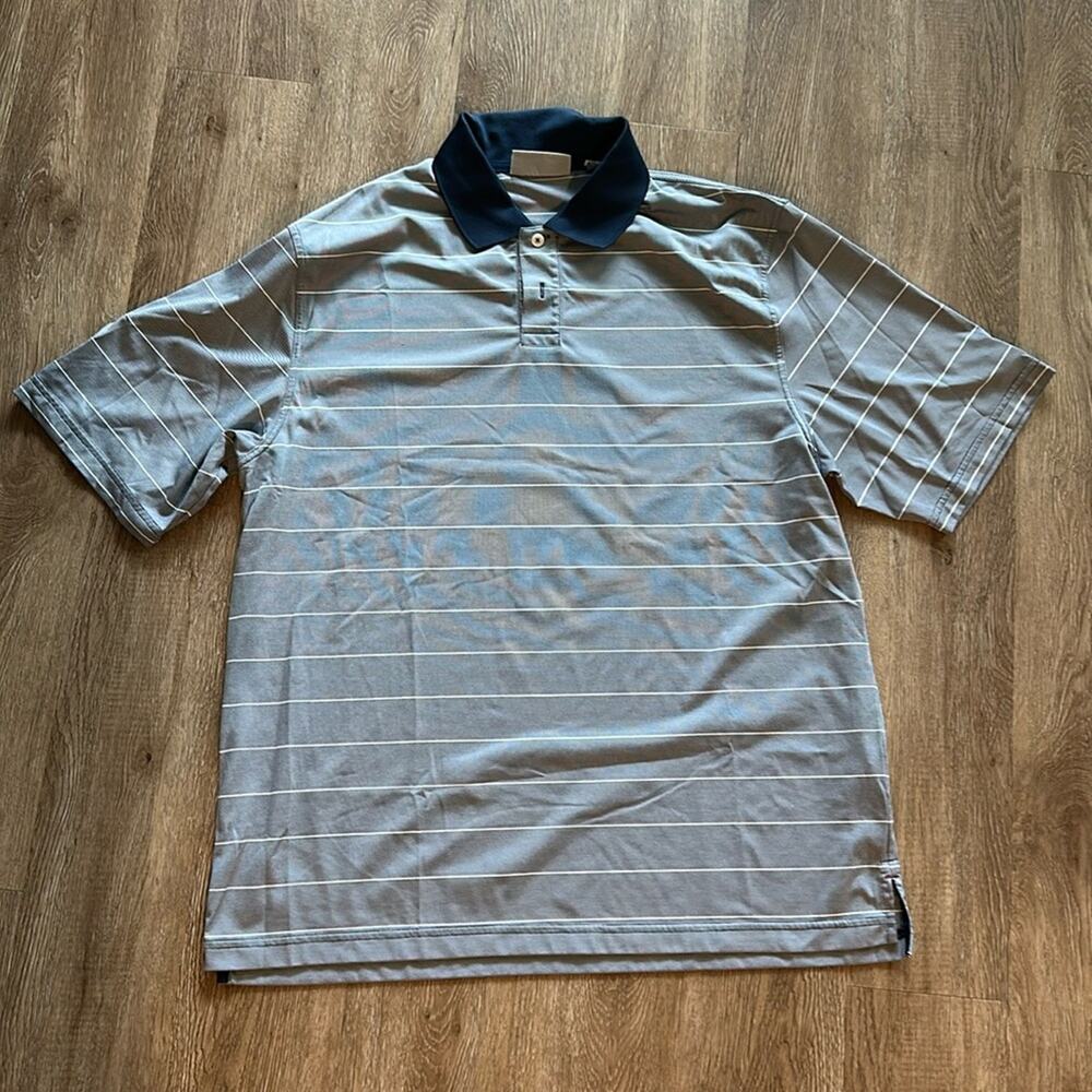 Ashworth Navy White Striped Golf Short Sleeve Polo Men's‎ Size XL